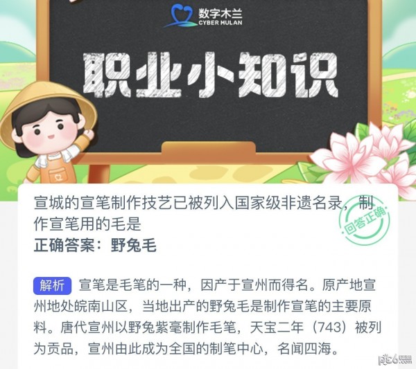 2023蚂蚁新村6月5日答案 制作宣笔用的毛是