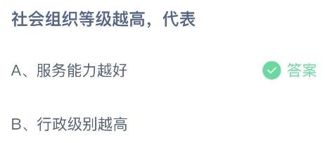 2023蚂蚁庄园6月16日答案 社会组织等级越高代表