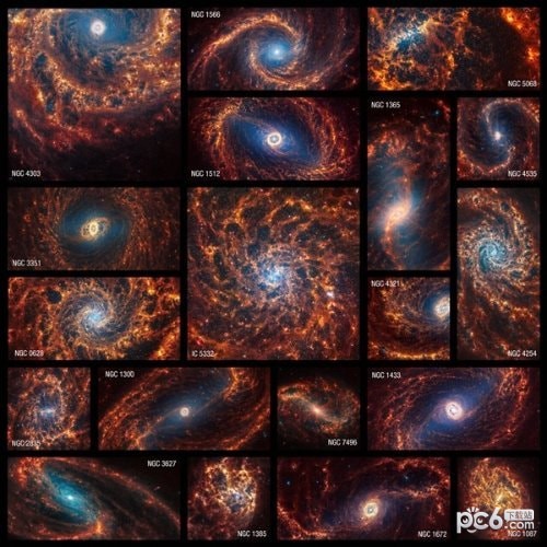韦伯太空望远镜拍摄的最新高清图，银河系较近的19个螺旋星系